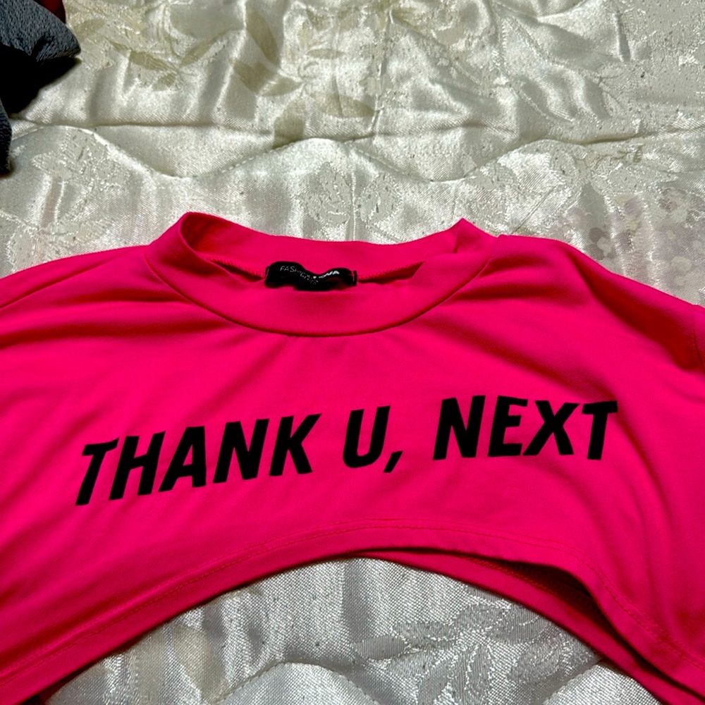 Pink thank you next crop top